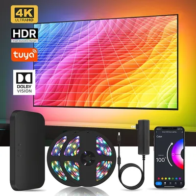 New HDMI 2.0 2.1 Ambient TV LED Backlight 4K for 32 to 90 Inch TV PC Dream Screen Sync LED Strip Lights Works with Alexa Google