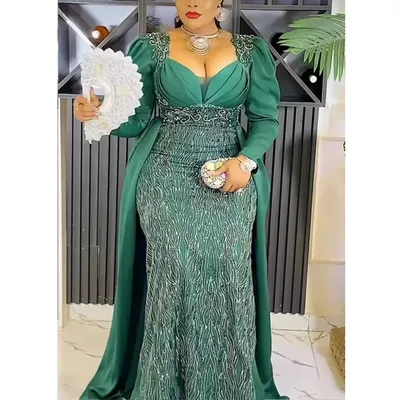 Plus Size Evening Dresses for Women African Luxury Sequin Gown Elegant Christmas Wedding Party Long Dress Ankara Ladies Clothing