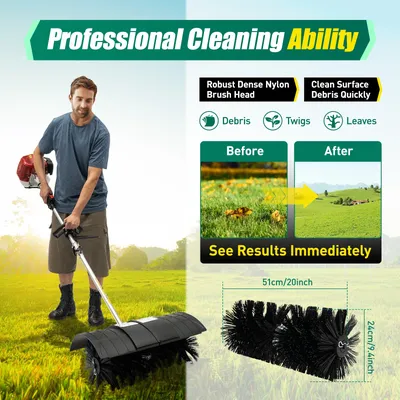 52CC Grass Handheld Sweeper Power Broom for Artificial Turf 2-Stroke Gas Powered Broom Turf Brush