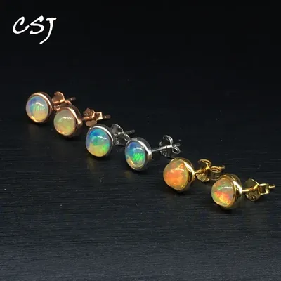 CSJ Elegante Natürliche Opal Stud Ohrringe 925 Sterling Silber Schwarz Opal Feine Schmuck für Frauen