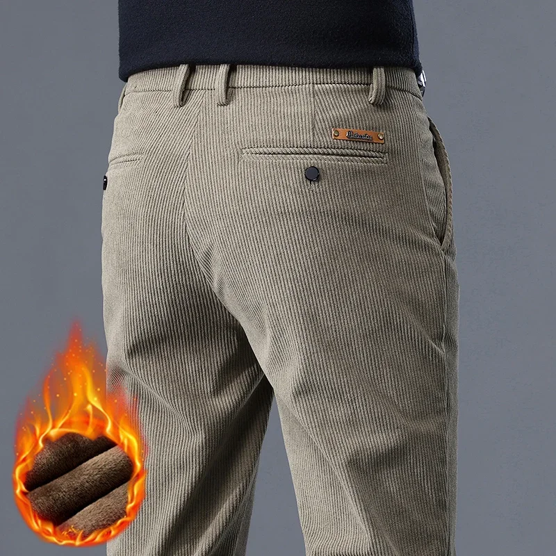 Fleece männer Cord Casual Hosen Chenille Stretch Einfarbig Business-Hose Verdickt Warme Winter Thermische Männliche Kleidung Image