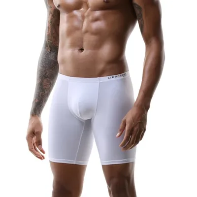 Eis Seide Lange Männer Boxer Niedrigen Taille Solide Männer Unterwäsche Boxer Shorts Lange Bein