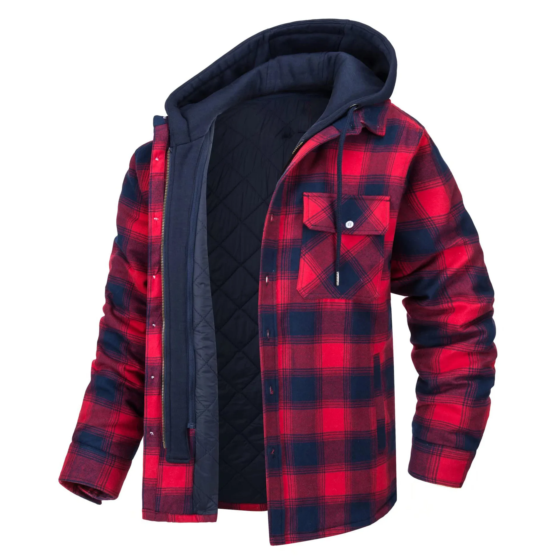 Männer Winter Warme Klassische Plaid Jacke Fleece Gefüttert Thermische Mantel Mit Kapuze Dicke Casual Oberbekleidung Für Männliche Plus Größe M-5XL