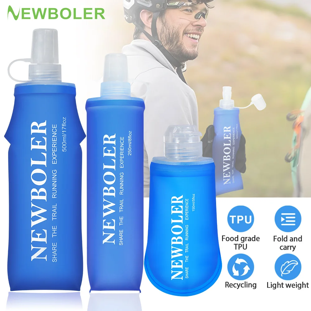 NEWBOLER 150 ml 250 ml 500 ml Wasserflasche TPU Klappweiche Flasche Outdoor Sport Wasserbeutel Zusammenklappbare Wasserflasche Laufen Camping Image