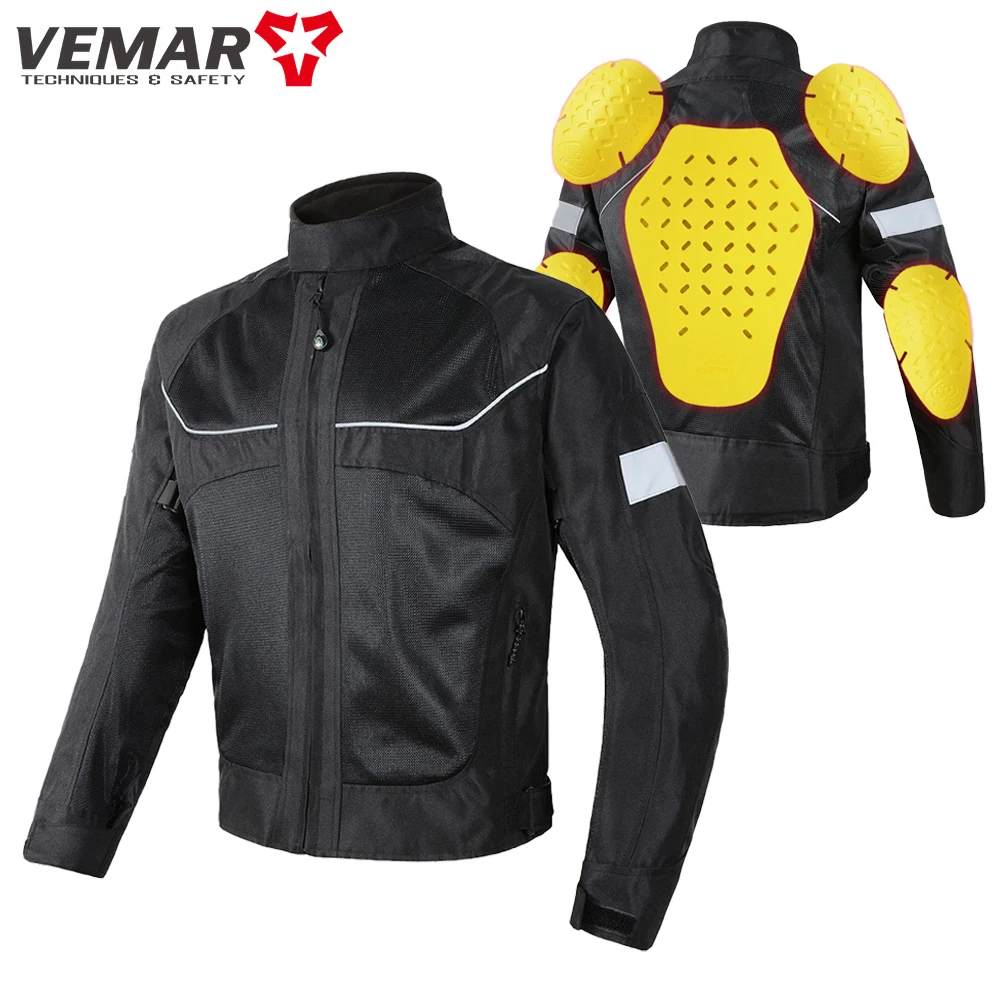 Männer Frau Sommer Atmungsaktive Motorrad Jacke Nacht Reflektierende Motorrad Reiten Mantel mit 5 stücke Schutz Pads M-5XL Image