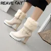 Reave Katze Frauen Stiefel runde Zehen Block Heels 10cm Plattform 2cm Gürtels chn allen große Größe 41 42 43 süße weibliche Stiefeletten