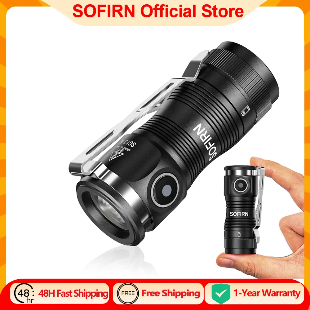 Sofirn SC13A Anduril Leistungsstarkes Licht 519A 1300 lm Taktische 18350 wiederaufladbare Taschenlampe 5000 K High CRI Schlüsselanhänger Notfall-Taschenlampe Image