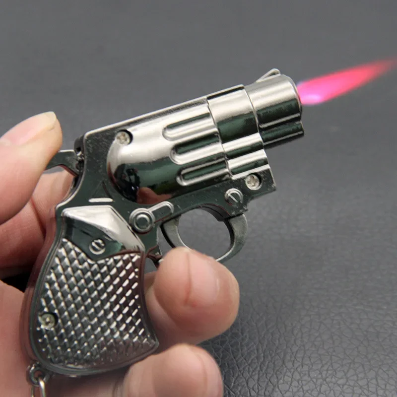 Coole Mini Pistole Feuerzeug Revolver Gas aufblasbare Jet Flame winddichte Feuerzeuge Metall Schlüsselanhänger Anhänger Feuerzeug Pistole Zigarette Geschenk Image