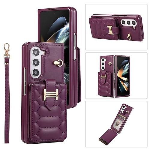Handy Hülle Handyhüllen Für Z Fold 5 Z Fold 4 Z Fold 3 Rückseite mit Trageriemen Mit Handgelenkschlaufe Kartenfach Retro TPU PU-Leder Image