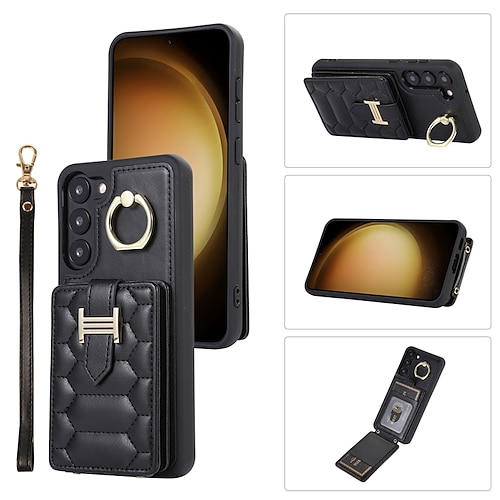 Handy Hülle Handyhüllen Für S23 S22 S21 FE S21 Ultra Plus A14 A34 A54 A53 A13 S20 Rückseite Mit Ständer mit Trageriemen Mit Handgelenkschlaufe Retro TPU PU-Leder Image