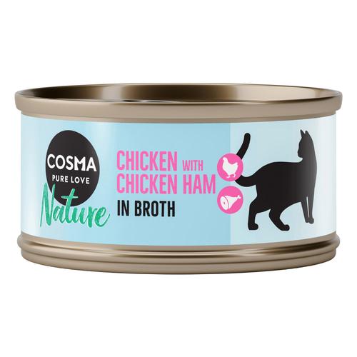 24x70g Cosma Nature Hühnchen & Hühnerschinken Katzenfutter Nass - 20+4 gratis!