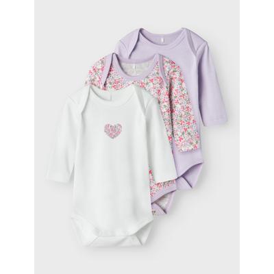 Langarmbody NAME IT "NBFBODY für Mädchen mit Herzprint und weicher Baumwolle", Baby, Gr. 50, N-Gr, lila (pastel lila), Sweatware, Obermaterial: 100% Baumwolle, bedruckt, unifarben, casual, regular fit, amerikanischer Ausschnitt, Langarm, Bodies,... Image