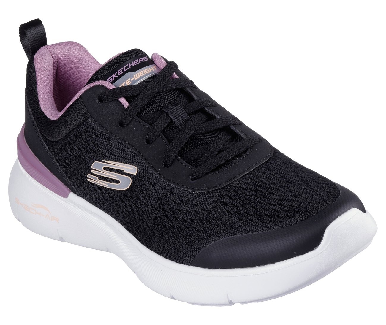 Sneaker SKECHERS "SKECH-AIR DYNAMIGHT 2.0-NEW HEIGHTS", Damen, Gr. 37, lila (schwarz, mauve), Lederimitat, Textil, Schuhe Sneaker, Schnürschuh, Fitnessschuh, Halbschuh, Freizeitsch mit Memory Foam