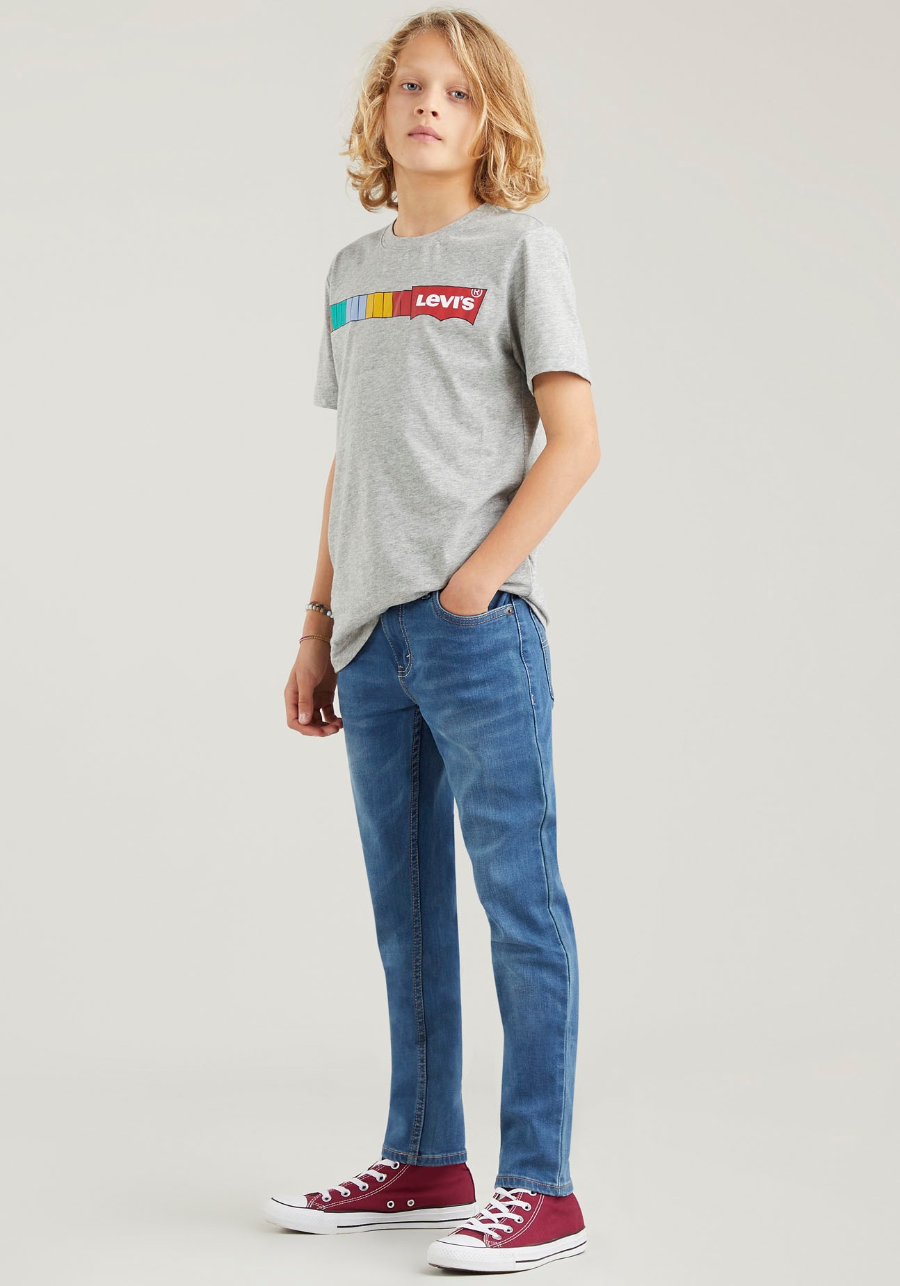 Skinny-fit-Jeans LEVI'S KIDS "LVB-510 SKINNY FIT JEANS", Jungen, Gr. 2/92, N-Gr, blau (mid indigo used), Denim/Jeans, Obermaterial: 76% Baumwolle, 22% Polyester, 2% Elasthan, skinny fit, Jeans, for BOYS