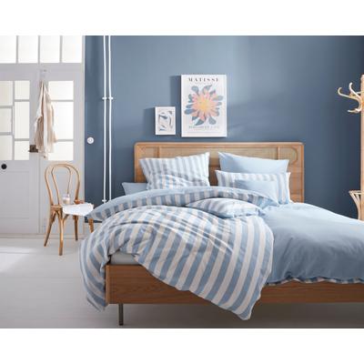 Wendebettwäsche ANDAS "Greta", blau (jeansblau), B/L: 135cm x 200cm, , Mako-Satin, B/L: 80cm x 40cm, Mako-Satin, Obermaterial: 100% Baumwolle, Bettwäsche, Bettwäsche mit Streifen in verschiedenen Qualitäten, ab 135x200 cm Image