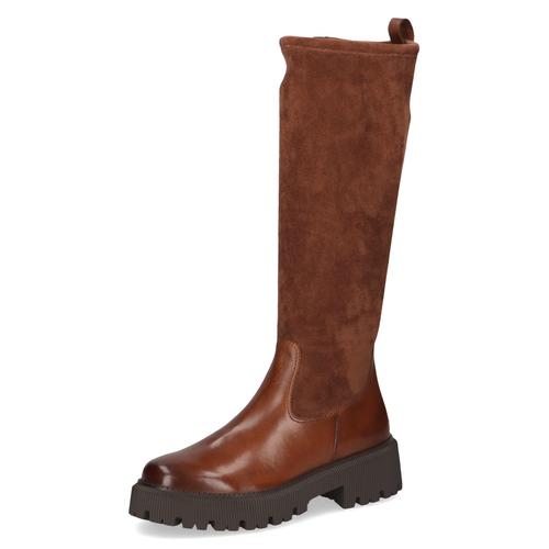 Winterstiefel CAPRICE Gr. 38, Normalschaft, braun (cognac) Damen Schuhe Blockabsatz, Stiefel, Langschaftstiefel in bequemer Weite