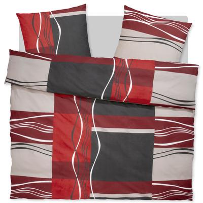 Bettwäsche MY HOME "Kelian in Gr. 135x200 oder 155x220 cm", rot (anthrazit, rot), B/L: 200cm x 200cm, 2 St., Linon, B/L: 80cm x 80cm & 80cm x 80cm, Linon, Obermaterial: 100% Baumwolle, Bettwäsche, in verschiedenen Qualitäten, gemusterte Bettwäsche Image