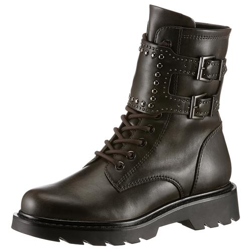 Bikerboots TAMARIS, Damen, Gr. 37, braun (braun used), Lederimitat, used, modisch, Schuhe, Blockabsatz, Schnürboots, Schnürstiefelette mit Innenreißverschluss