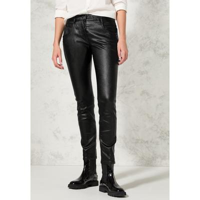 Lederimitathose STREET ONE, Damen, Gr. 31, Länge 28, schwarz, Stoff, 79% Viskose, 18% Nylon, 3% Elasthan, unifarben, casual, slim fit lang, Hosen, 5-Pocket-Style Image