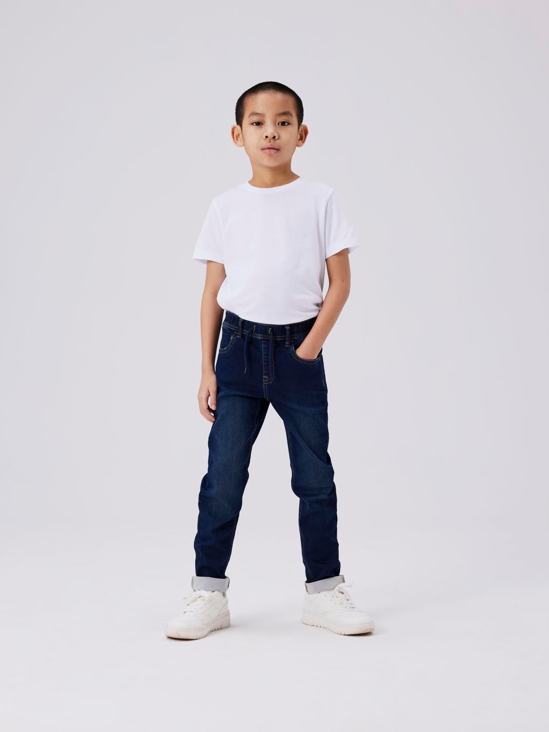 Slim-fit-Jeans NAME IT "NKMRYAN SLIM SWE JEANS 5225-TH NOOS", Jungen, Gr. 122, N-Gr, blau (denim blau), Denim/Jeans, Obermaterial: 70% Baumwolle, 27% Polyester, 3% Elasthan, unifarben, slim fit knöchellang, Jeans Image