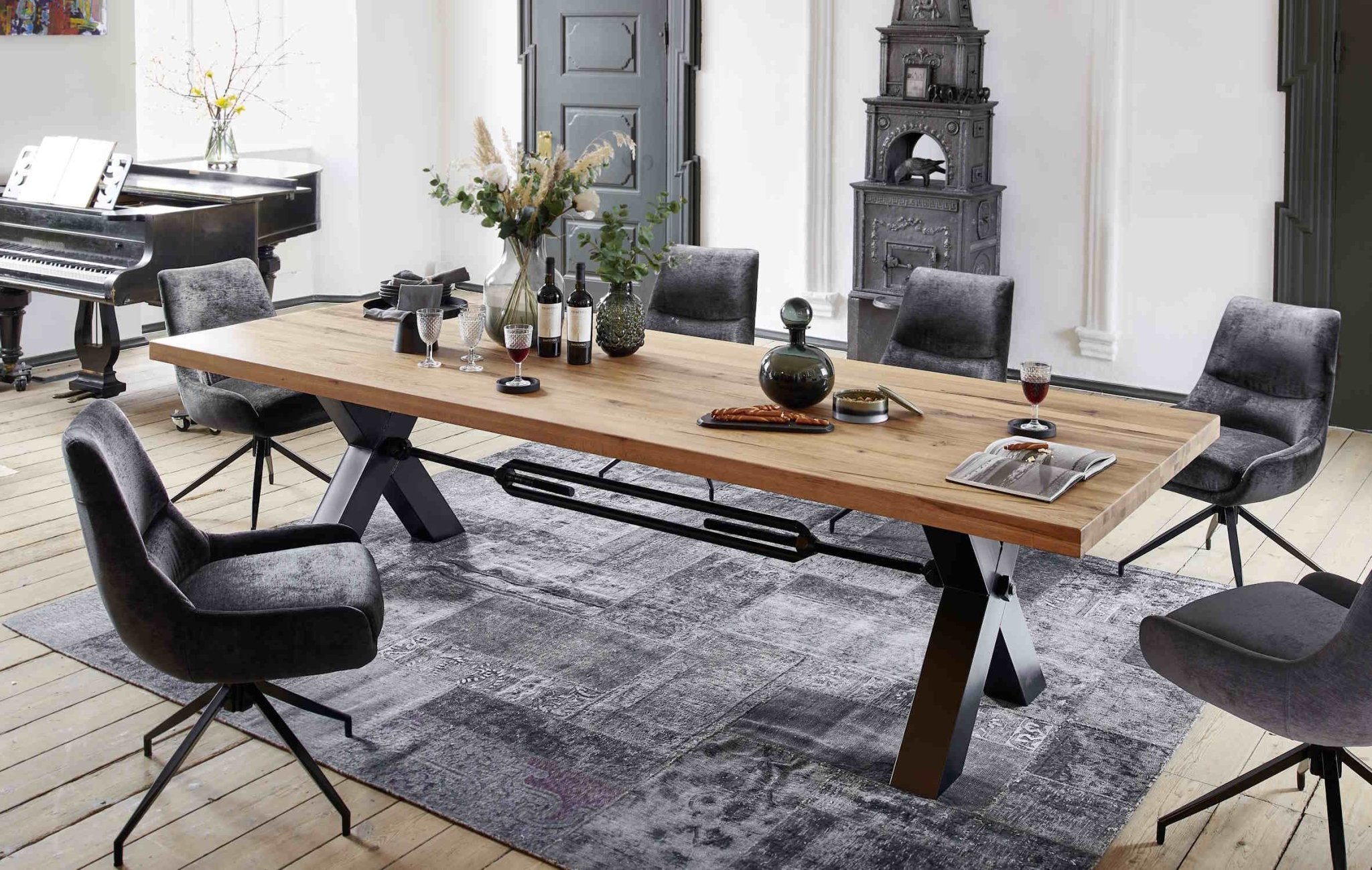 Esstisch in Industrial-Style Eiche massiv Roma Rustikale Eiche geölte Optik 220x100 cm