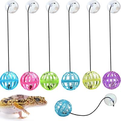 TEMU 1pc Random Color Bearded Dragon Toy Bell Balls, Reptile Lizard Toy Ball With Suction Cup And Rope For Bearded Dragon, Lizard, Gecko, Cat Small Pet Animals