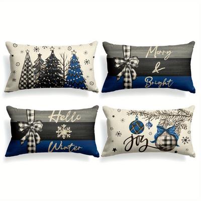 TEMU Sm:)e Merry Trees Red Throw Pillow Covers, 12 X 20 Inch Christmas Decoration For Sofa Couch Set Of 4