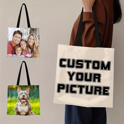 TEMU Custom Tote Bag - Personalize With Your Image, Reusable & Foldable Polyester Shopping Shoulder Bag, Mixed Colors