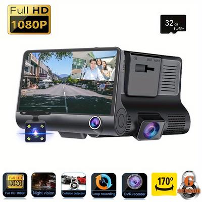 TEMU Triple-recording In-car Dvr With Ultra-large 4-inch Screen With Front, Built-in And Rear- Cameras, As Well As An Optional Hd Dvr With Reverse Camera.