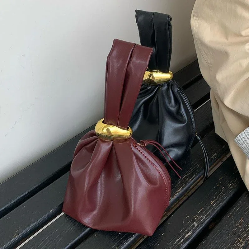 Petits sacs à main rétro plissés pour femmes, pochette seau de luxe en cuir Pu souple pour dames, sacs à bandoulière mode Vintage