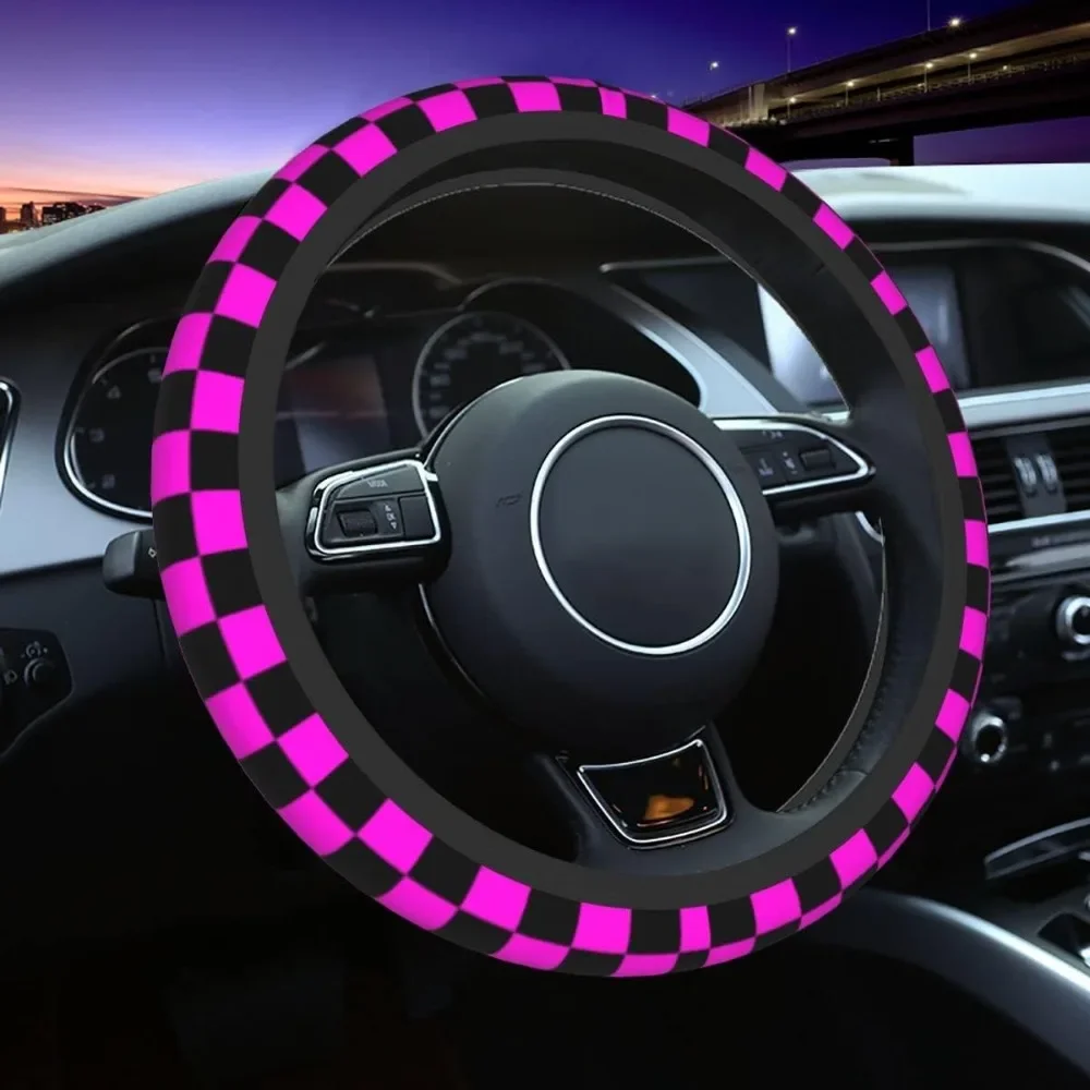2024 nouveau protecteur de volant en damier Auto couverture de volant de voiture Plaid universel 37-38cm protecteur de volant