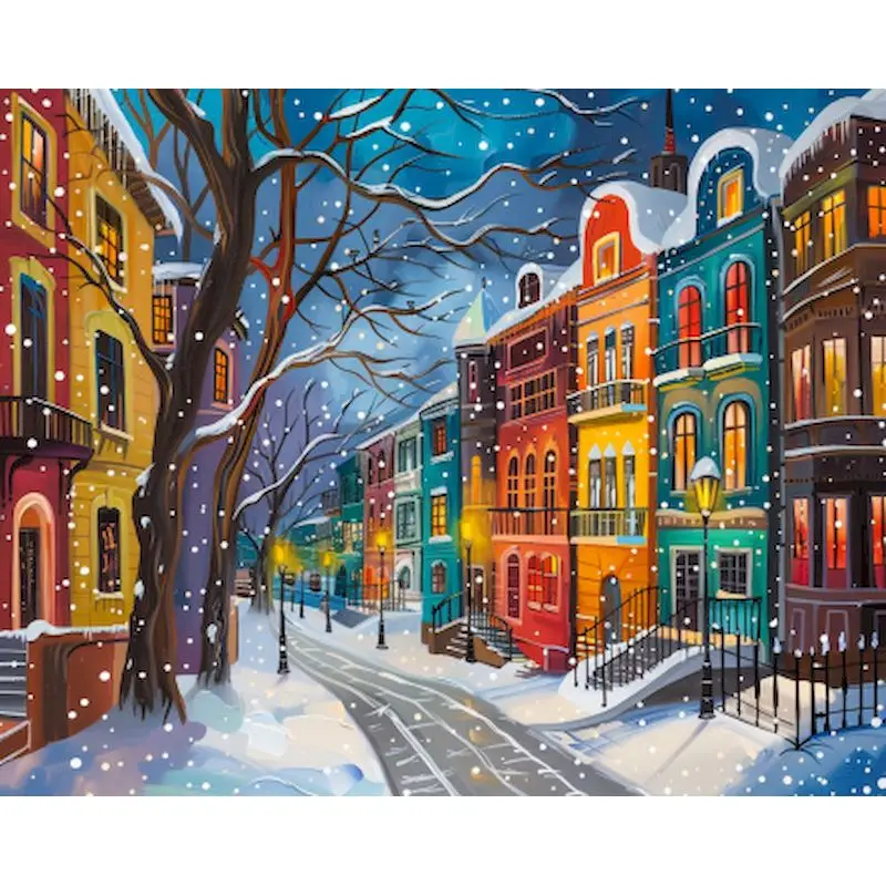 GATYZTORY-Peinture par numéros, paysage de maison de neige, dessin sur toile, peinture acrylique, cadeau d'art, kits de bricolage, décoration d'intérieur