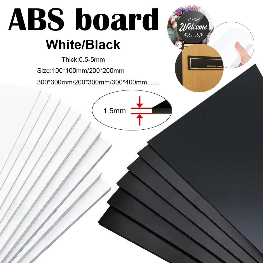 Plaque en plastique ABS blanc/noir, 0.5/0.8/1/1.5/2/3/4/5mm, modèle de plaque, pièces de bricolage pour fabriquer des objets plats de décoration de la maison