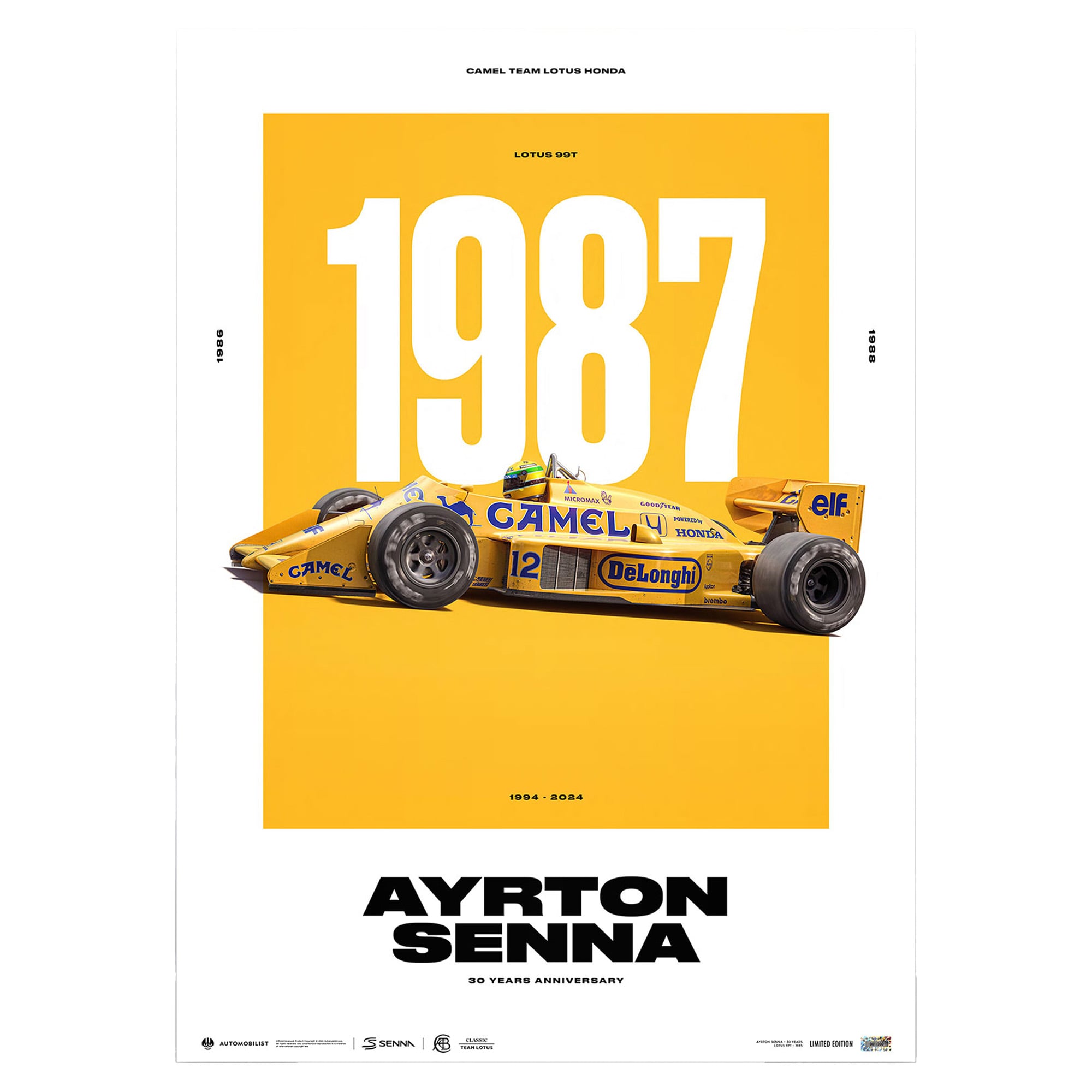 Ayrton Senna Team Lotus 99T - 30 ans d'héritage - Affiche en édition limitée - No Gender Taille: One Size Only
