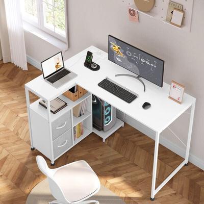 WOLTU Schreibtisch L-Form, Computertisch mit Steckdosen USB-A Typ-C, Eckschreibtisch mit Regal Image