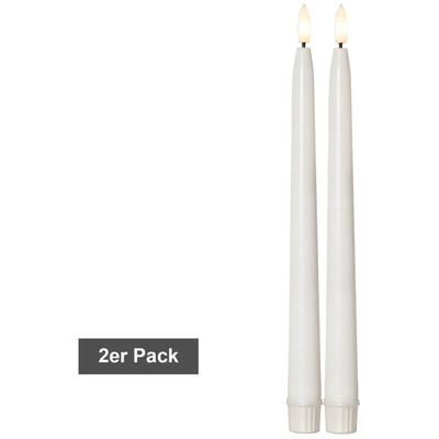 Kerzen Set Flamme Slim, 2 Stück, Antik-Kerzen, Weiß, led, Timer, Warmweiß, Außenbereich, 28 cm Image