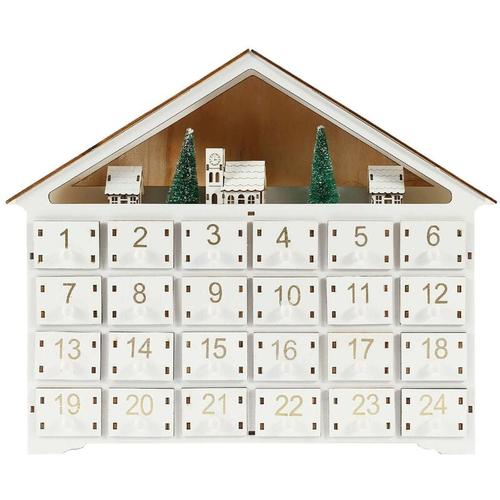 Rebecca Mobili Weißer Holz-Adventskalender mit 24 Schubladen und Lichtern Geschenkideen