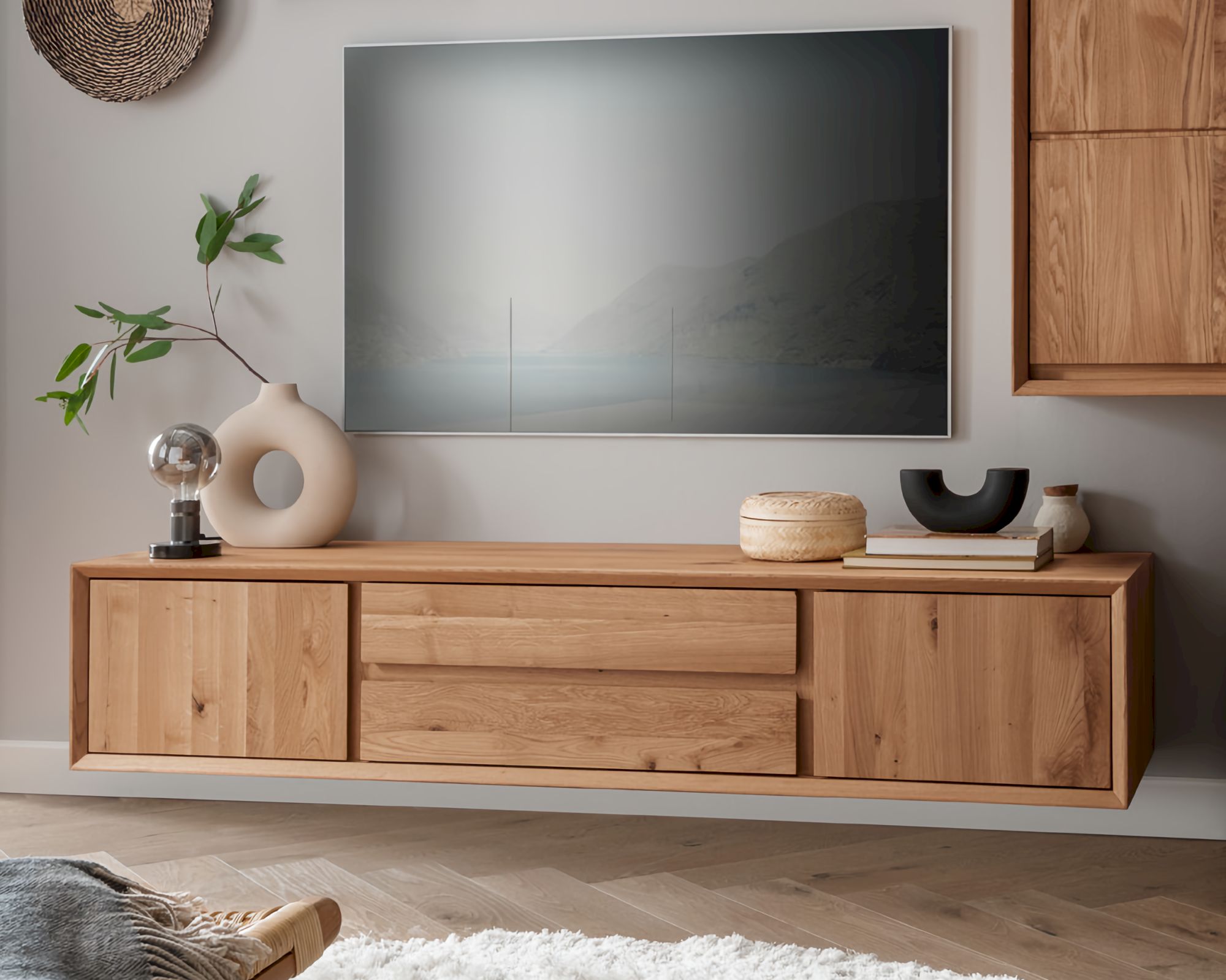 Massivholz »Vegas« TV-Lowboard 180 hängend Wildeiche natur geölt