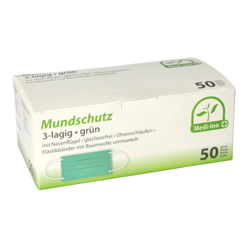 500 Medi-Inn® Mundschutz Type II, 3-lagig 9 cm x 17,5 cm grün mit Nasenbügel Image