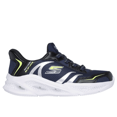 Skechers Boy's Slip-ins: Meteor-Lights - Brisk-Beams Sneaker | Size 5.0 | Navy/Black | Synthetic/Textile
