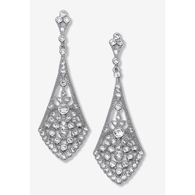 Women's Round Crystal Silvertone Antiqued Drop Earrings, 50X15Mm by PalmBeach Jewelry in White