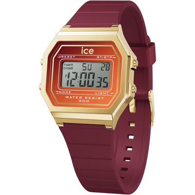 Chronograph ICE-WATCH "ICE digit retro sunset - Small", rot (dunkelrot), Armbanduhren, Damen, Quarzuhr, Armbanduhr, Damenuhr, digital, Silikonarmband, Stoppfunktion