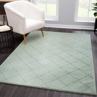 Hochflor-Teppich CARPET CITY "Moment", grün, B:120cm H:31mm L:170cm, Polyester, Teppiche, besonders weich, Kaninchen Fell Haptik, 3D-Effekt, Rauten, Wohnzimmer Image