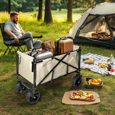 Folding Beach Grocery Wagon Cart Collapsible Camping BBQ Cart 360° Wheels Load Capacity 440.92 lbs
