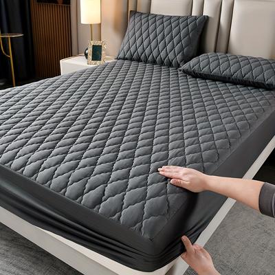 TEMU 1pc Ultrasonic Embossed Fitted Sheet - Thick, Moisture-resistant Mattress Protector In Black, Machine Washable, Multiple Sizes , Bedding Protector | Quilted Design | Polyurethane Image