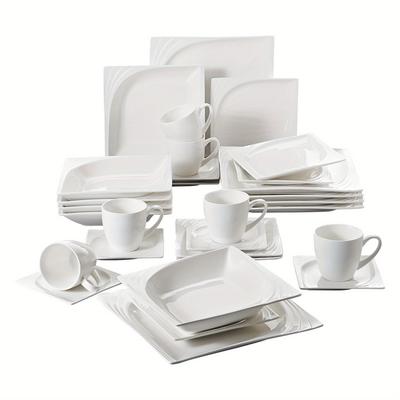 TEMU 30pcs Porcelain Square Dinnerware Sets With , Dessert Plate, Soup Bowl, And Saucer Image
