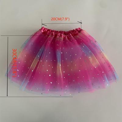 TEMU Delicate Sweet Lovely Gradient Color Tutu Skirt, Girls Stage Performance Fluffy Skirt With Shiny Sequins, Casual School Holiday Birthday Party Outfit, Props