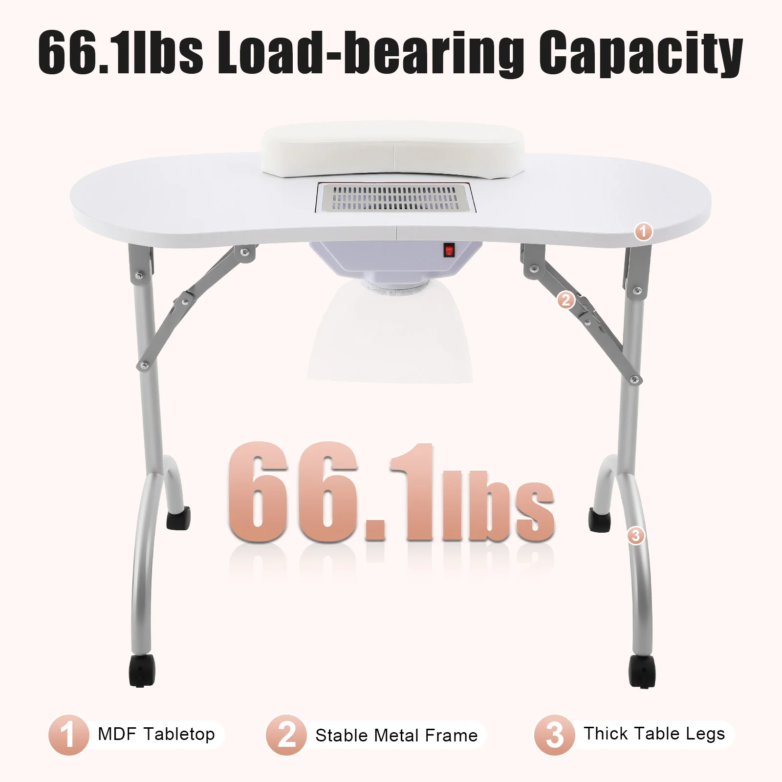 Klappbarer Maniküretisch, Maniküretisch mit Saugnapf, 90 x 40 x 72,5 cm, mit Schublade, tragbarer Nageltisch, Nagelpflege Image