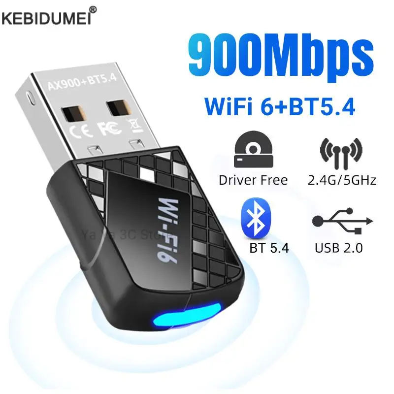 900 Mbit/s USB WiFi 6 Bluetooth 5.4 Adapter 2 in 1 Dongle Dual Band 2,4 G 5G Netzwerk Wireless Wlan Receiver FAHRER KOSTENLOS Image