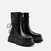 Neue frauen Stiefeletten Schwarz Leder Lace Up Frauen Winter Schuhe Mode Kühlen Kurze Stiefel Frauen Schuhe